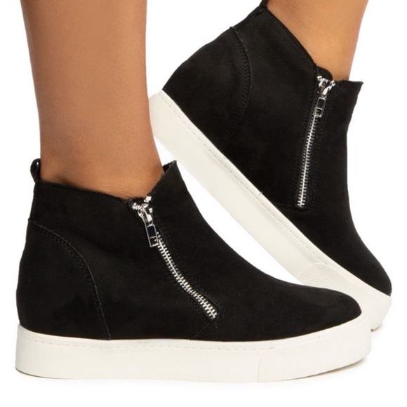 Black Hightop Hidden Wedge Sneaker - Picture 2 of 6